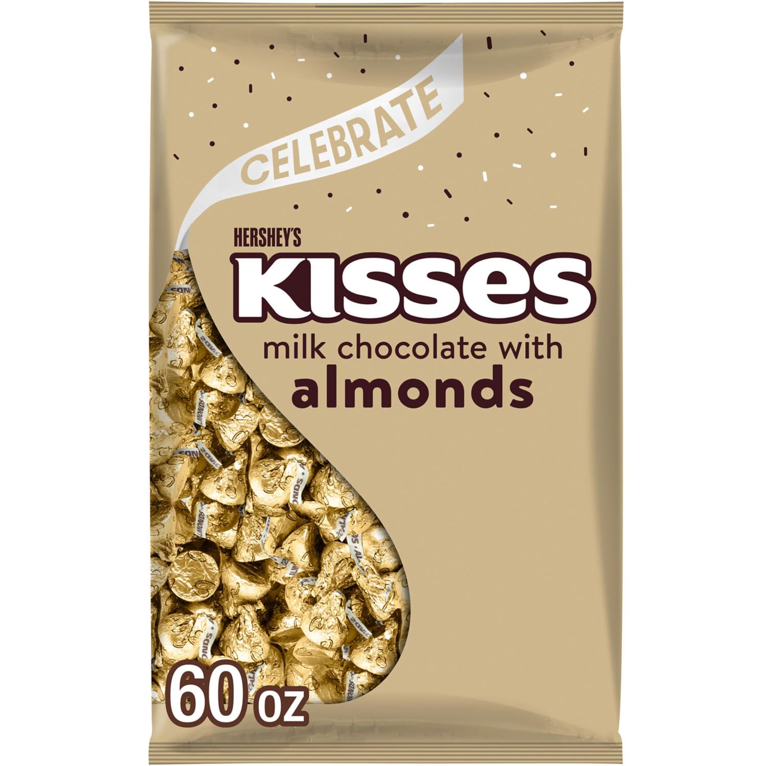 HERSHEY&#39;S KISSES Milk Chocolate with Almonds Candy Bulk Bag, 60 oz
