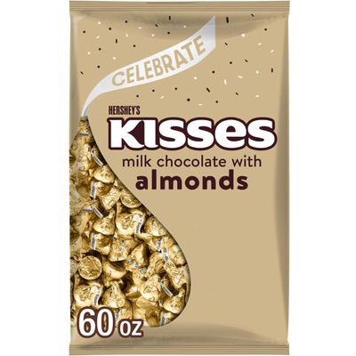 HERSHEY&#39;S KISSES Milk Chocolate with Almonds Candy Bulk Bag, 60 oz