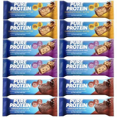Pure Protein Bars, High Protein, Nutritious Snacks to Support Energy, Low Sugar, Gluten Free 4 pcs Chocolate Peanut Butter 4 pcs Chocolate Deluxe 4 pcs Chewy Chocolate Chip