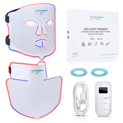 Nourished Bodynskin LED Face and Neck Mask with Near-Infrared - Blue, Red Light Therapy for Face - 228 LEDs - Skincare Tool for Wrinkles, Anti-Aging