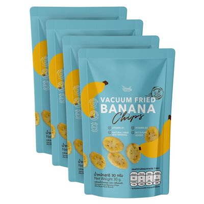 HappyLyfe Rairuen Rom Organic Vacuum Fried Banana Chips - Pack of 4 (30g Each) No Added Sugar Clean Ingredients