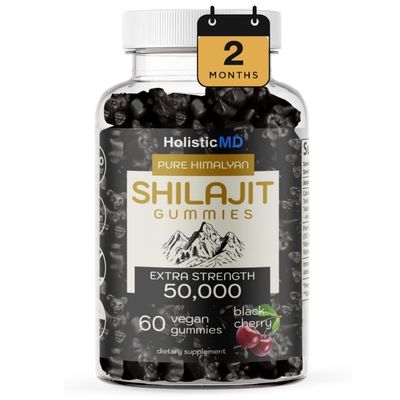 Shilajit Gummies for Men Women Pure Himalayian Extra Strenght 50,000 Resin for Metabolism Support Ashwagandha Siberian Chaga 2 Months Supply Vegan Keto Friendly Cherry 60 Gummies