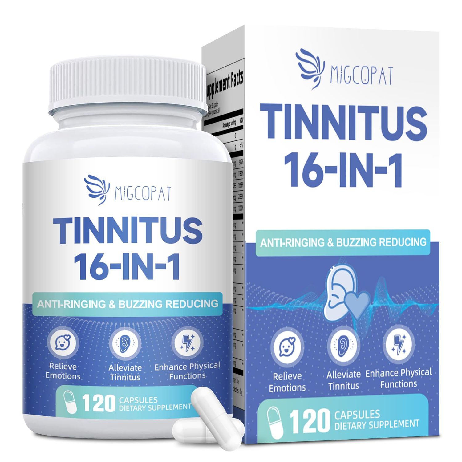 Tinnitus Relief for Ringing Ears, Tinnitus Relief Supplement with Ginkgo Biloba Vitamin B12 Natural Tinnitus Treatment for Reduce Ear Noise, Improve Hearing Emotional Support - 120 Capsules