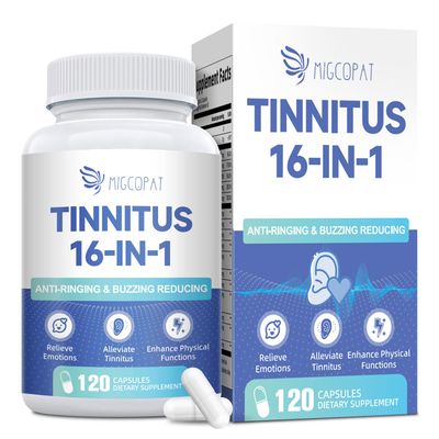 Tinnitus Relief for Ringing Ears, Tinnitus Relief Supplement with Ginkgo Biloba Vitamin B12 Natural Tinnitus Treatment for Reduce Ear Noise, Improve Hearing Emotional Support - 120 Capsules