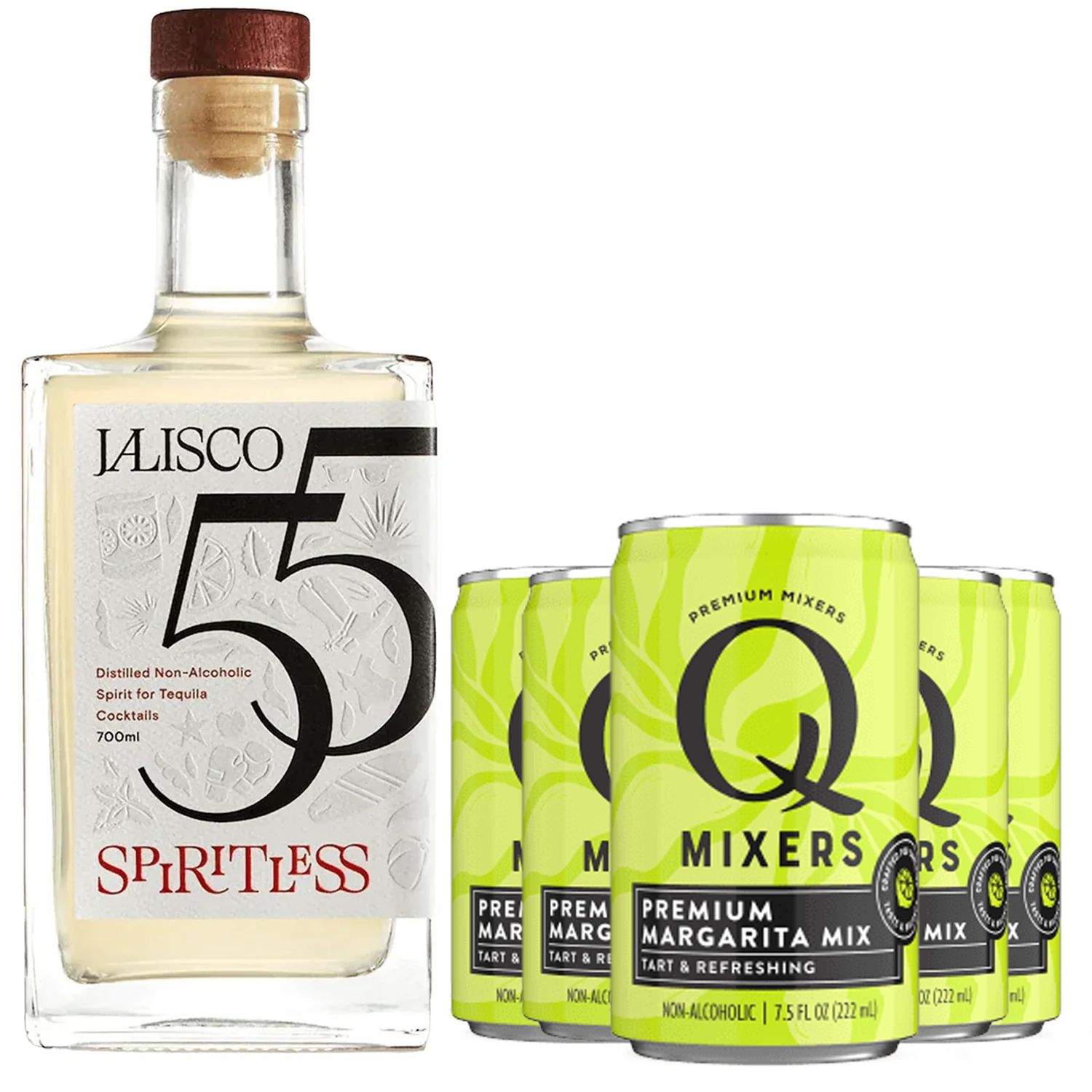 ChromaCast Spiritless Jalisco 55 Distilled Non-Alcoholic Tequila Bundle with Q Mixers Margarita Mix (Margarita) - Premium Zero-Proof Liquor Spirits for a Refreshing Experience 5 PACK