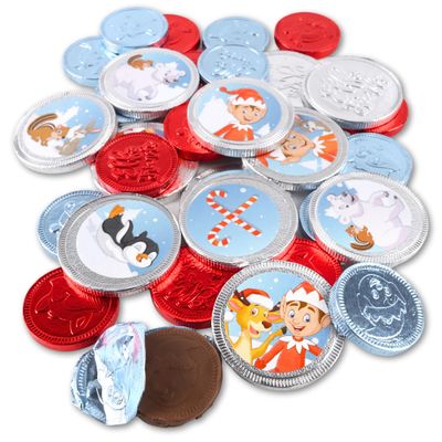 Sweetzo Christmas Elf Milk Chocolate Coins, Individually Wrapped Stocking Stuffers and Candy Bowl Fillers (Approx 33 Pieces)
