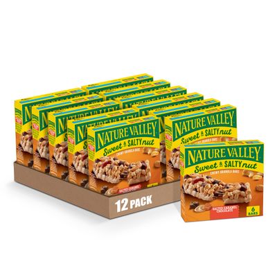 Nature Valley Granola Bars, Sweet Salty Nut, Salted Caramel Chocolate, 6 ct, 7.2 OZ (Pack of 12)