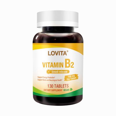 Lovita Vitamin B2 (Riboflavin) 100mg, Timed Release, 8 Hours Sustained, Support Metabolism Nerve Health, 130 Vegan Tablet