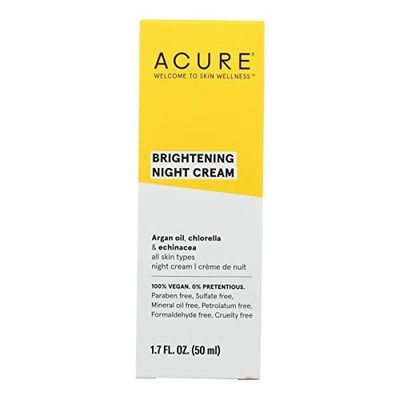ACURE Brightening Night Cream - Night Time Moisturizer Cream for Face Neck - 100 Vegan Formula with Argan Oil, Chlorella Echinacea - Hydration Moisturizing for All Skin Types - 1.7 Fl Oz