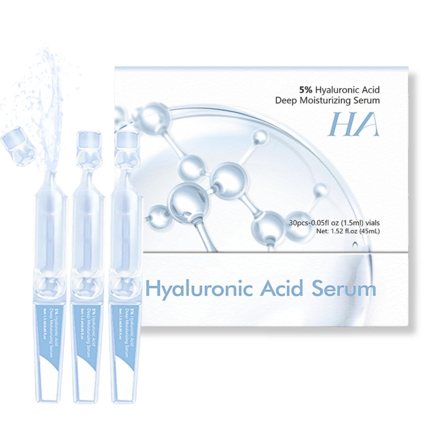 5 Hyaluronic Acid Serum Ultra-Hydrating Vials - Hyaluronic Acid Serum for Face - Face Ser um for Women Anti Aging - Single-Use Hyaluronic Ac id Tubes - Firm,Soothe,Nourish Ultra Hydrating (30pcs)