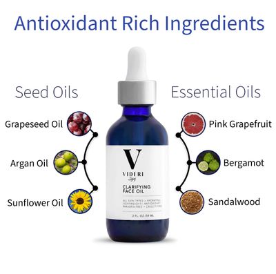 Videri Gua Sha Face Oil - Anti Aging Organic Face Serum, Grapeseed, Argan, Grapefruit Vitamins C E. Nature Vegan Formula, Face Roller Oil for Facial Massage Tools. Large 2 Oz