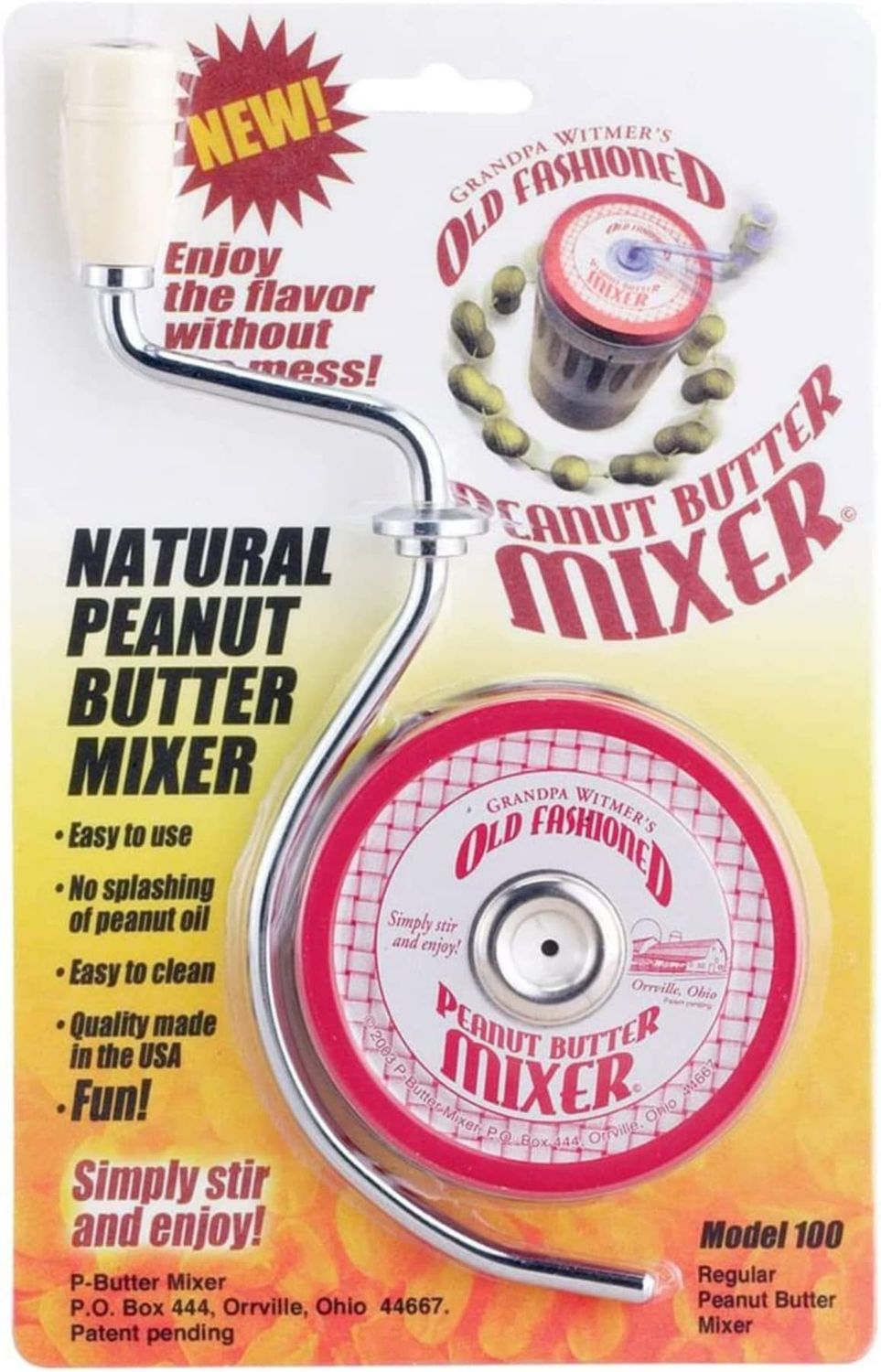 Grandpa Witmer s Old Fashioned Mess-Free Nut Butter and Natural Peanut Butter Mixer, Made in America, BPA Free, Fits 16-Ounce Jars with 3-Inch Lids