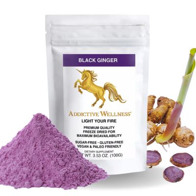 Addictive Wellness Thai Black Ginger for Men, Thai Black Ginger Supplement to Support Energy Metabolism, Endurance Performance, Freeze Dried Black Ginger Powder, 100 Grams, Vegan Paleo