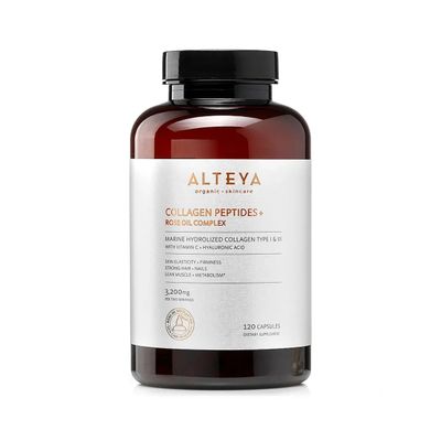 Alteya Organics Collagen Peptides and Rose Oil Complex Dietary Supplement with Marine Hydrolized Collagen Type I III and Vitamin C Hyaluronic Acid