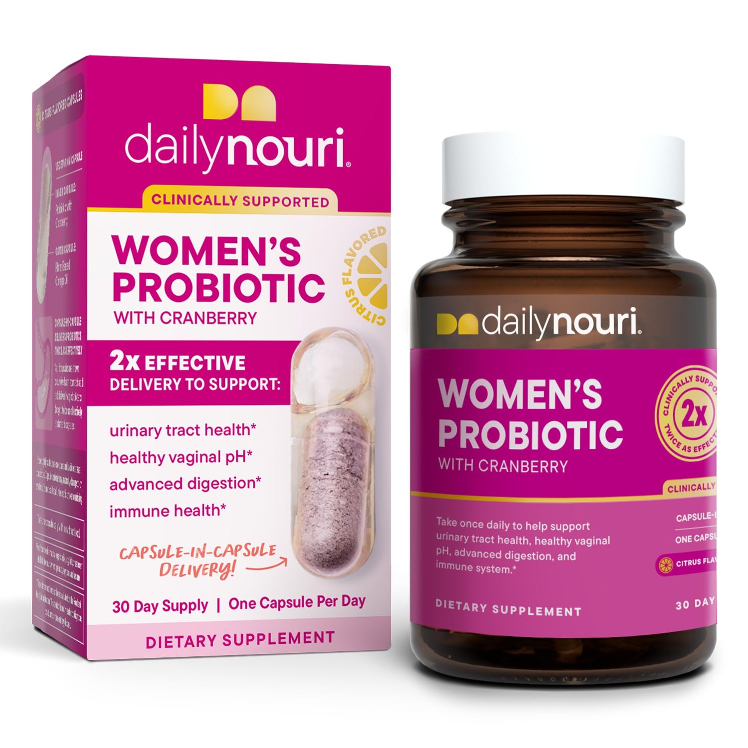 Daily Nouri Women s Probiotic Vaginal, Digestive, Immune Health UTI Support Whole Cranberry Vegan Ahiflower Omega Oil 30-Day Supply