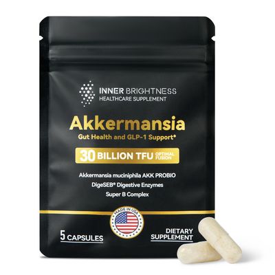 Inner Brightness Akkermansia Probiotic, GLP-1 Supplement for Gut Health Digestion, DigeSEB Digestive Enzymes Vitamin B Complex - 30 Billion TFU, Third-Party Tested, 5 Capsules