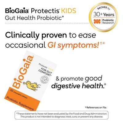 BioGaia Protectis Kids Probiotic for Ages 3 Eases Occasional Digestive Issues Promotes Regularity Allergen, Dairy, Soy Gluten Free Backed by 30 Years of Research 30 Day Supply