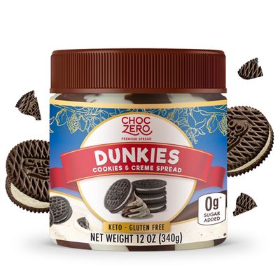 ChocZero Dunkies Cookies Creme Spread, Chocolate and Vanilla Creme Cookie Spread, No Added Sugar, Low Carb, All Natural Healthy Dessert Spread (1 jar, 12 oz)