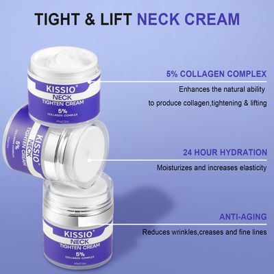 KISSIO 5 Collagen Complex Neck Cream-Neck Tightening Cream with Peptides and Aloe Vera to Firming,Lifting and Hydrating,Body Cream,Suitable for All Skin Types,2.12 Oz