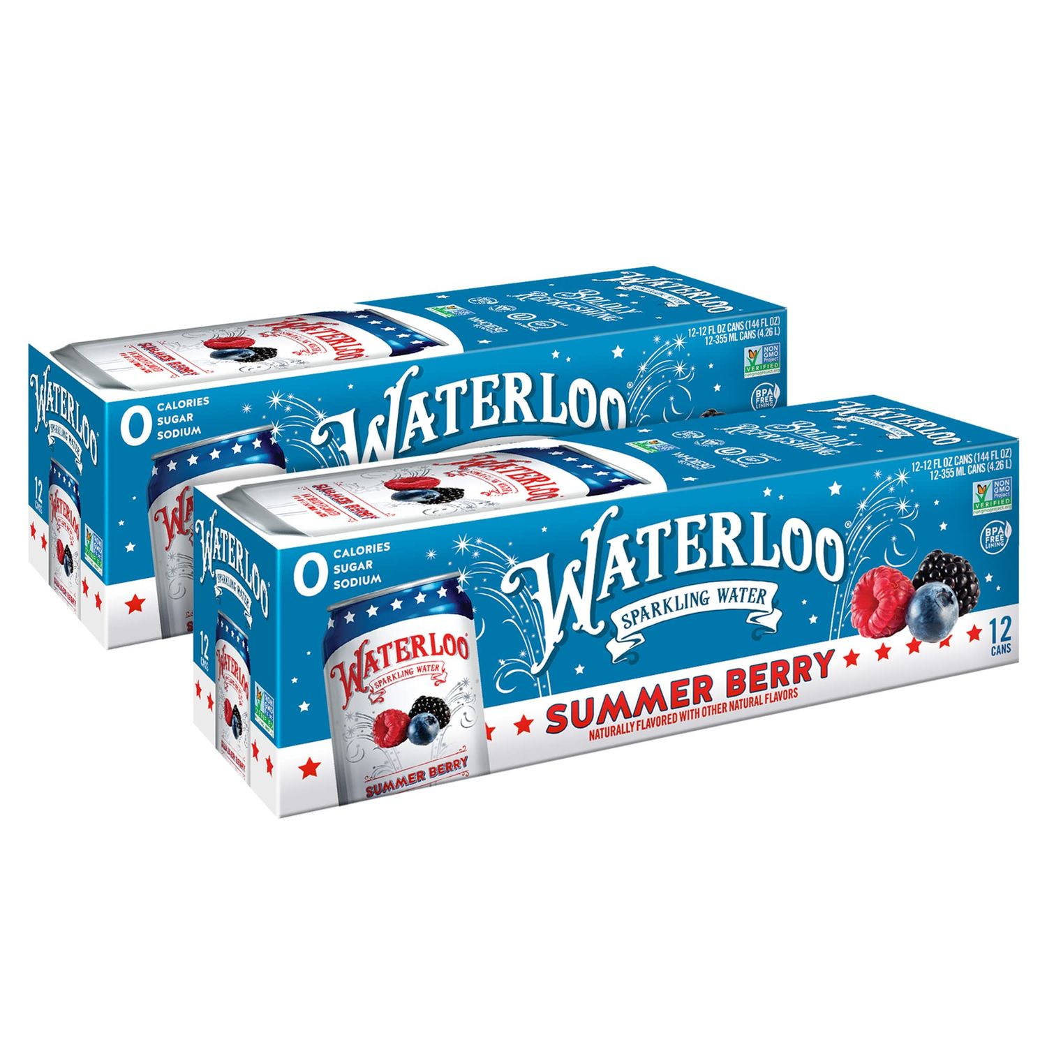 Waterloo Sparkling Water, Summer Berry Naturally Flavored, Pack of 24, 12 Fl Oz Cans Zero Calories Zero Sugar or Artificial Sweeteners Zero Sodium