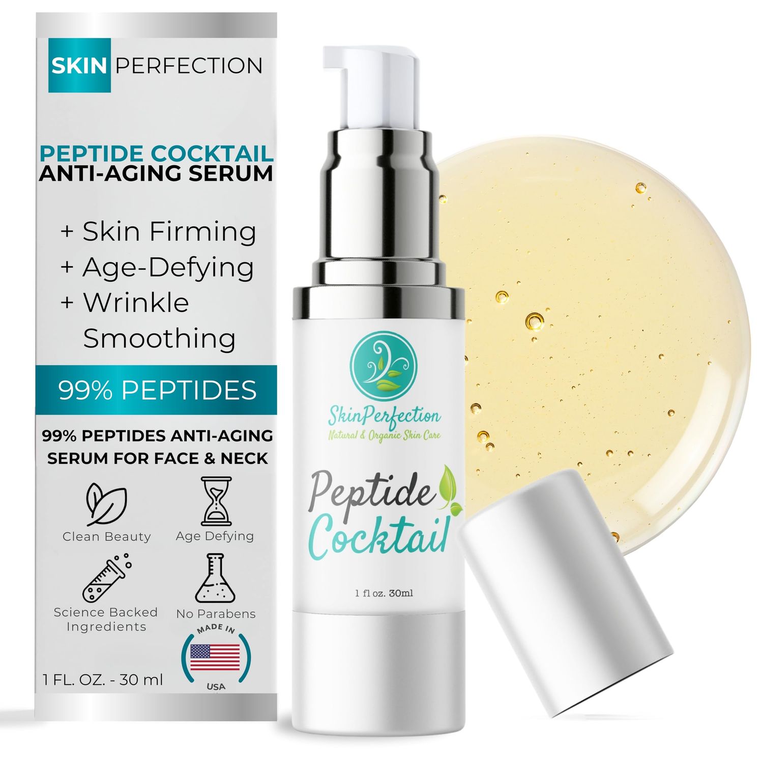 Skin Perfection Face Serum for Anti-aging 99 Potent Peptides 8x Matrixyl 3000 Pentamide 6 Syn Coll Snap 8 Reduce Wrinkles Lift Tighten Firm Anti-aging Serum for Women and Men