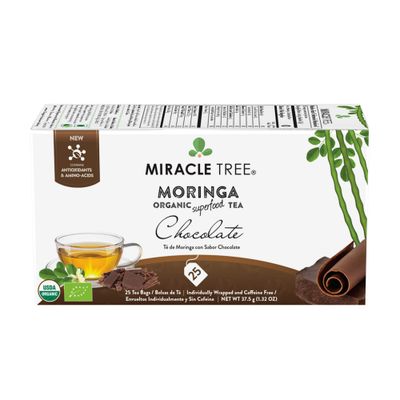 Miracle Tree - Organic Moringa Superfood Tea, 25 Individually Sealed Tea Bags, Chocolate (Keto, Detox, Energy Immunity Booster, Vegan, Gluten-Free, Organic, Non-GMO, Caffeine-Free)