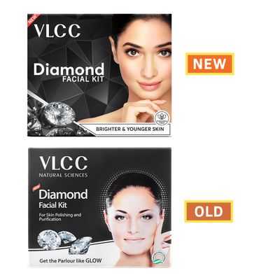 VLCC Party Diamond Facial Kit - Single Use Salon Like Facial at Home in Just 6-Steps Includes Cleanser, Scrub, Cream, Face Pack Moisturizing Gels 2.12 Oz60g