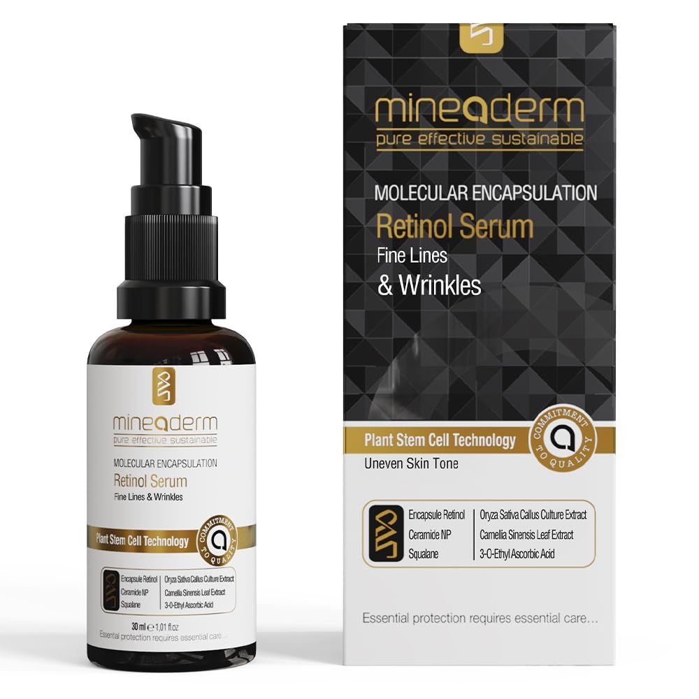 Molecular Encapsulation Retinol Serum with Hyaluronic Acid Vitamin C Ceramides Squalane Plant Stem Cells - Anti-Aging Night Serum for Fine Lines Wrinkles Dark Spots - Hydrating Brightening Formula