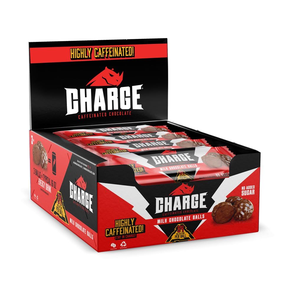 Charge Chocolate MILK CHOCOLATE 12 Packs of 3-54mg Caffeine, No Added Sugar, Vegetarian - by Charge Caffeinated Chocolates