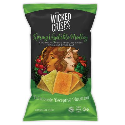 Wicked Crisps, Spring Vegetable Medley, Baked Veggie Chips, Gluten-free, Low-fat, Non-GMO, Kosher, Gourmet Vegetable Crisps with a Hint of Sea Salt, All Natural, 4oz party-size bag (4 pack)