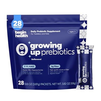 Begin Health Growing Up Prebiotics for Kids 28-Packs Prebiotic Soluble Powder Stool Softeners and Digestive Gut Health Supplement Ideal to Mix with Kids Daily Beverages and Soft Foods - Unflavored
