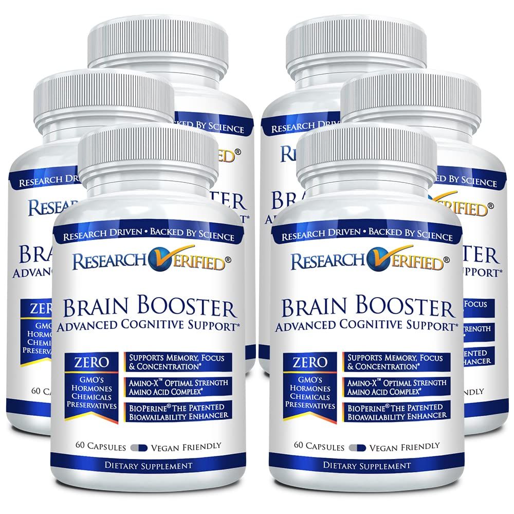 Brain Booster - Nootropic Supplement to Enhance Cognitive Function - 360 Vegan Friendly Capsules - 6 Bottles