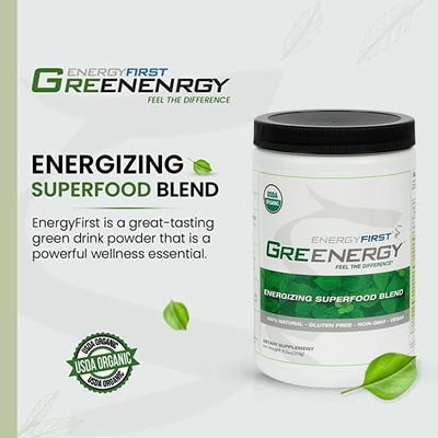 EnergyFirst Energize and Detoxify Greenergy Organic Superfood Powder - Vegan, Gluten-Free, Sugar-Free, Non-GMO - 30 Servings for Daily Energy Immunity Boost!