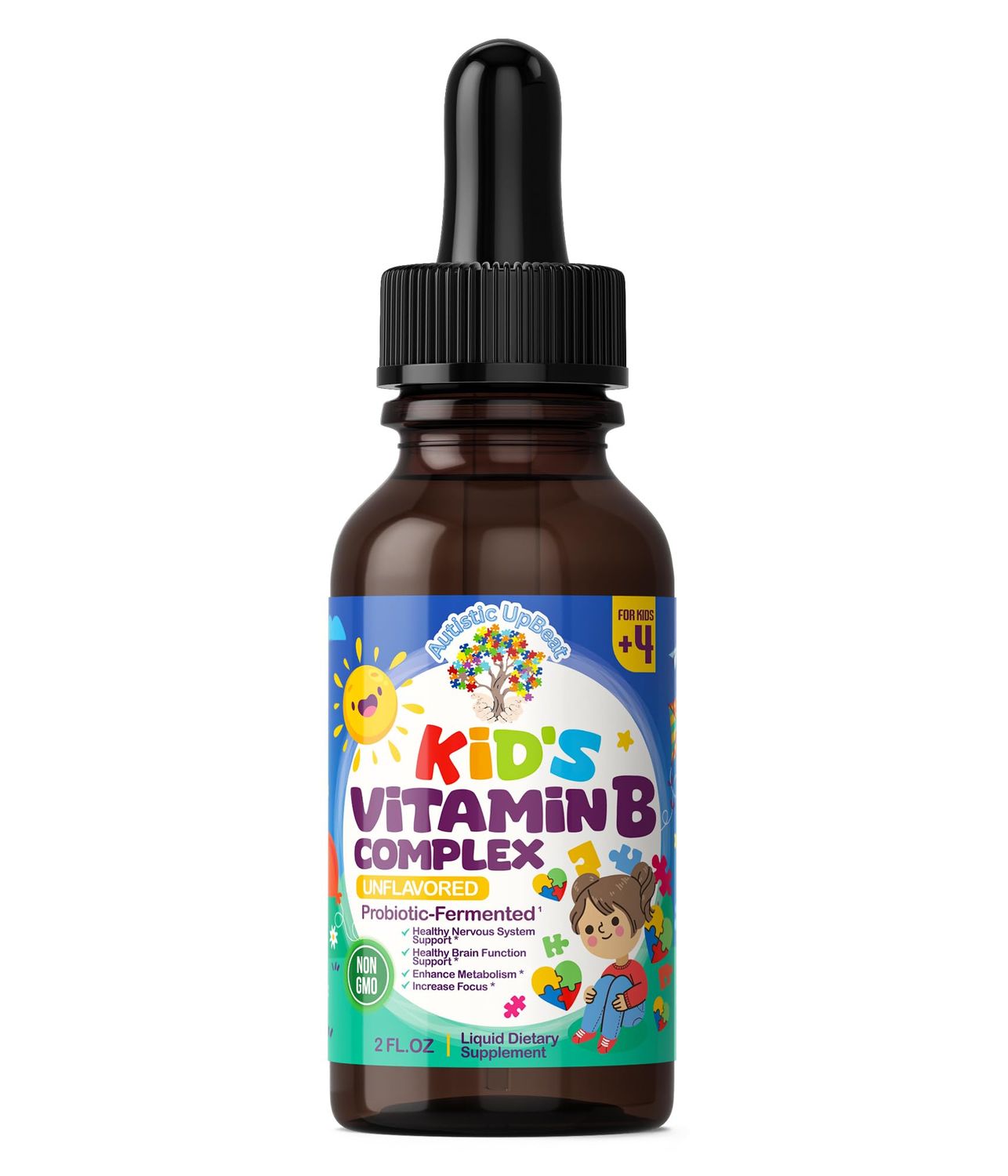 Autistic UpBeat: Kid&#39;s Vitamin B Complex Kid-Friendly Drops Unlfavored B1, B2, B3, B6, B7, B9 Methyl B12 Brain Function, Focus, Metabolism Kids B Complex Liquid Drops Supplement