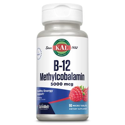 KAL Vitamin B12 Methylcobalamin 5000mcg, Healthy Energy, Metabolism, Nerve Red Blood Cell Support, Fast Dissolve ActivMelts, Optimal Absorption, Natural Raspberry Flavor, 90 Servings, 90 Micro Tabs