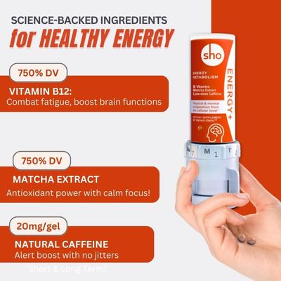 SHO Energy Kit Vegan Energy Focus Supplements 60 Pills-Matcha Extract, Methylated B Complex Vitamin B Complex, and Caffeine Natural Energy Booster for Men Women Without Crash Jitters