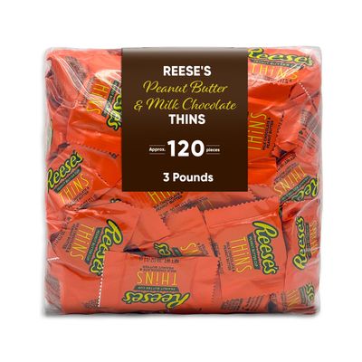 Milk Chocolate Peanut Butter Thins - 3 lb Bulk Pack, Approx. 120 Individually Wrapped Pieces, Smooth Creamy Filling, Perfect for Snacking, Sharing Desserts