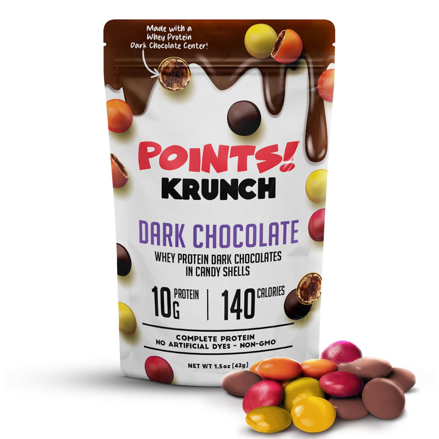 POINTS! KRUNCH Dark Chocolate High Protein Snack With Whey Protein, Candy Shell High Protein Snacks For Adults Kids, Healthy Protein Candy, No Artificial Additives