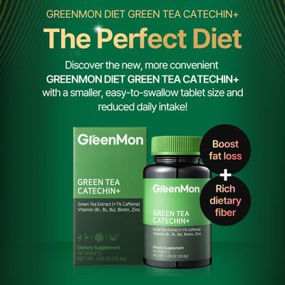GREENMON Green Tea Catechin - Contains Catechin 300mg, Aloe Vera Extract Powder, Vitamins, Biotin for Dietary and Health Supplement (56 Tablets 28 Days Serving)