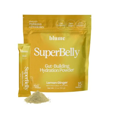 Blume New SuperBelly Gut Health and On-The-Go Hydration Packets, Sugar-Free, with Prebiotics, Probiotics, Apple Cider Vinegar, Vitamin C, and Electrolytes, Lemon Ginger, 15 Sticks