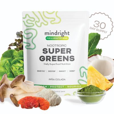 mindright Super Greens Powder - Supports Daily Wellness Mental Clarity - Organic Green Powder Superfood - Alkalizing Organic Superfood Greens Blend - 1 Count - 30 Day Supply