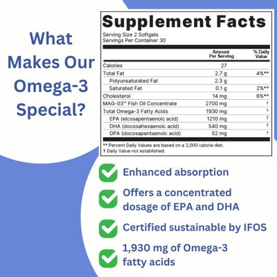 R-Kane Nutritionals Barisentials Omega-3 Supplement - 1,930mg EPA DHA Per Serving- Designed for Bariatric Patients- High Absorption MAG-03 Technology - 60 Coated Softgels (1-Month Supply)