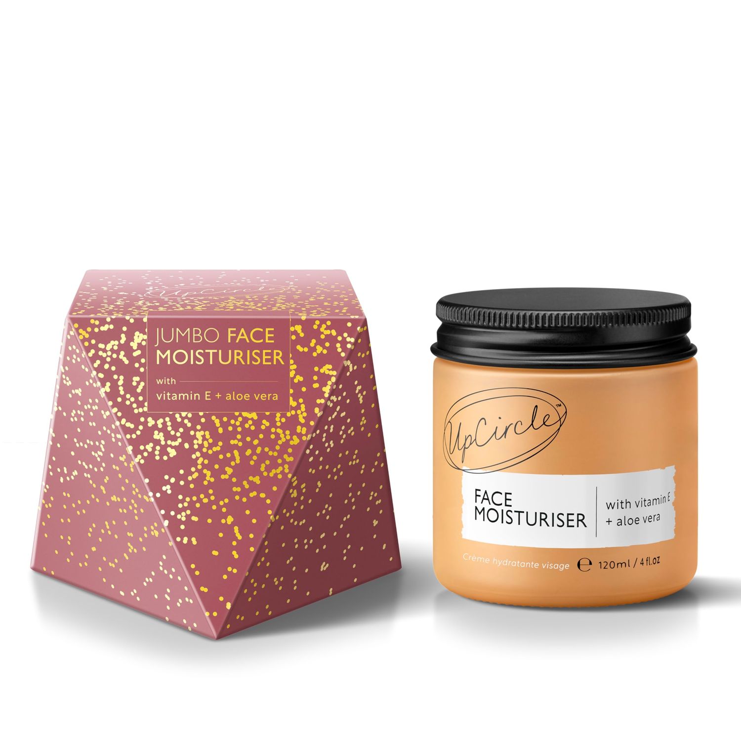 UPCIRCLE Jumbo Face Moisturiser with Argan Powder 120ml - Nourishing Day Cream - Vitamin E, Aloe Vera, Glycerin, Shea Coconut Butter - Natural, Vegan Cruelty-Free