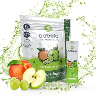 Bobelo Self Carbonating Hydration Packets, Low Calorie Drink Mix, Electrolytes Powder, Keto Friendly, Sugar Free, Orchard Breeze, 15 Count