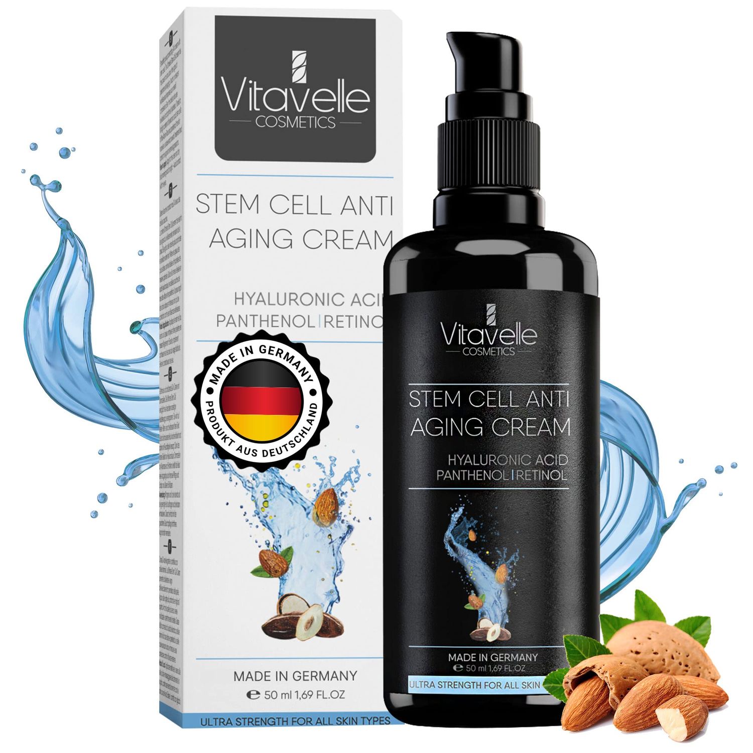 VITAVELLE Stem Cell Face Cream - Hyaluronic Acid, Shea Butter Jojoba - Anti-Wrinkle, Hydrating Moisturizer for Smooth Skin