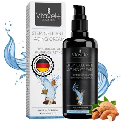 VITAVELLE Stem Cell Face Cream - Hyaluronic Acid, Shea Butter Jojoba - Anti-Wrinkle, Hydrating Moisturizer for Smooth Skin