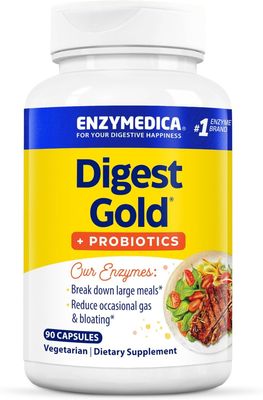 Enzymedica Digest Gold Probiotics, 2-in-1 Formula for Gut Health, Digestive Enzymes 1.5 Billion Active Probiotic Cultures, 90 Count