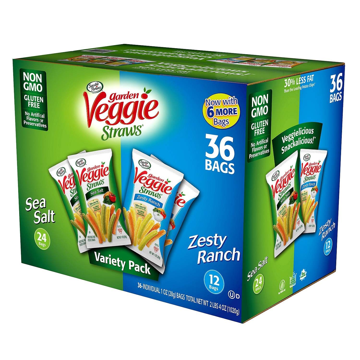Sensible Portions Garden Veggie Snack Straws Shape Chips Variety Pack, 36Count