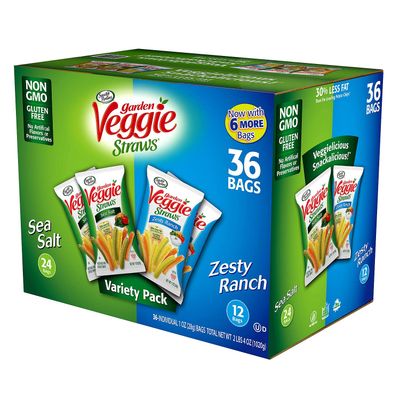 Sensible Portions Garden Veggie Snack Straws Shape Chips Variety Pack, 36Count