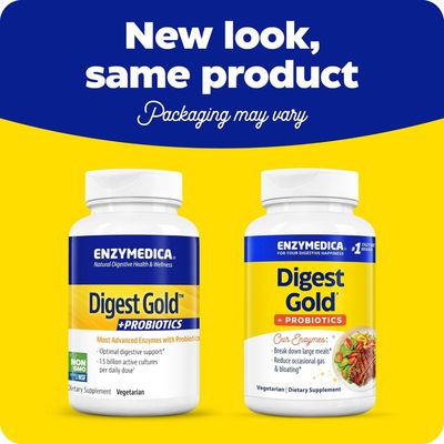 Enzymedica Digest Gold Probiotics, 2-in-1 Formula for Gut Health, Digestive Enzymes 1.5 Billion Active Probiotic Cultures, 90 Count
